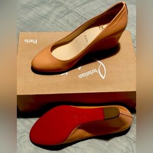 Christian Louboutin new size 37.5 wedge is 3 inches foot bed is 9 1/2 inches